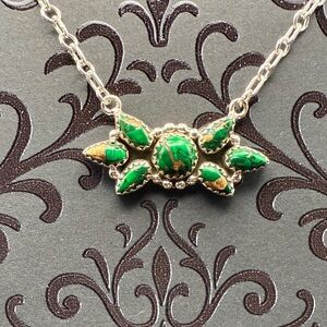 New Solid 925 Sterling Silver Green Copper Turquoise Necklace Adjustable